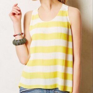 Anthropologie Maeve Yellow and White Striped Pleated Tank. Size 2